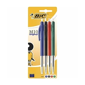 Blister de 4 Stylos-Bille BIC M10 Original Rétractables – Couleurs Assorties