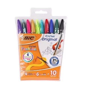 Pack de 10 Stylos BIC Cristal 4 Medium + 6 Fashion