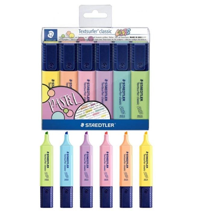 Étui plastique avec 6 surligneurs pastel assortis STAEDTLER