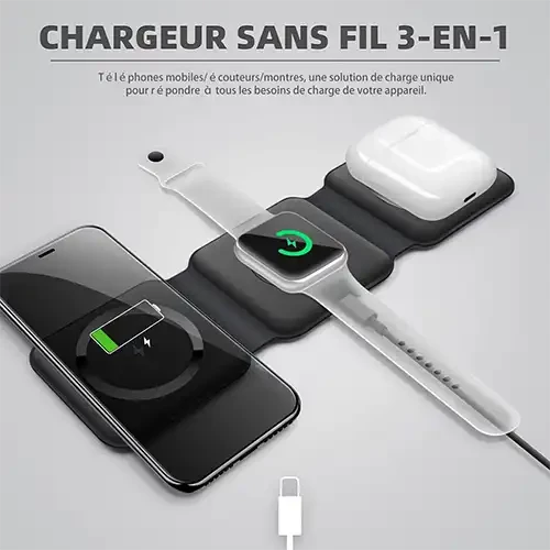 Chargeur Sans Fil 3 en 1 | Mobile, Smartwatchs, Airpods | Fast Charge