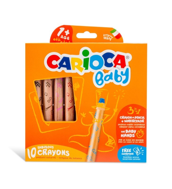 Crayons 3 En 1 + Taille-Crayon BABY - 10 Pèces Carioca