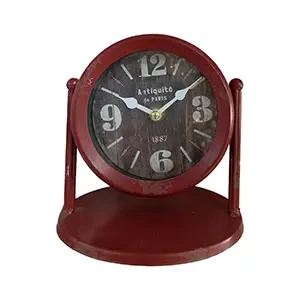 Charme d'époque ️: Horloge fer forgé, ronde, Rouge