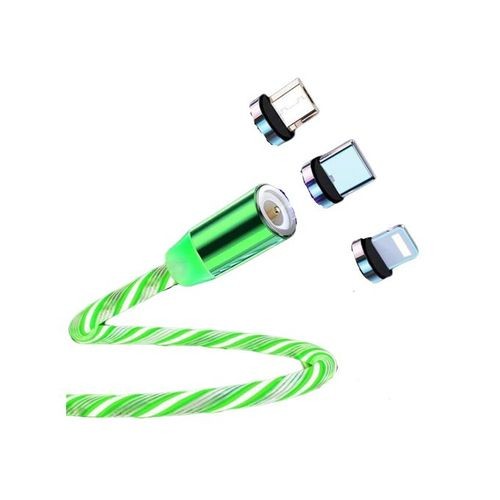 Cable Lumineux magnétique 3en1 -Vert -Type C / micro Usb / Lighting